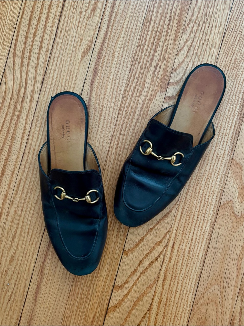 GUCCI Princetown Mules Black Leather Horsebit SIZE 36.5
